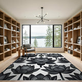 Black Lotus Blossom Pattern Area Rug