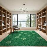 Lush Green Floral Line Art Area Rug