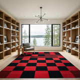 Red Bold Red Black Geometric Patchwork Area Rug