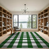 Rustic Farmhouse Green Green Gingham Check Area Rug