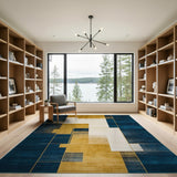Geometric Navy Gold Block Area Rug