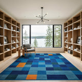 Blue Teal Geometric Patchwork Geometric Modern Area Rug