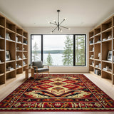 Washable Southwestern Tribal Geometric Area Rug - Red & Black