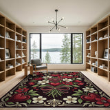 Ornate Red Hearts Roses Bouquet Rug