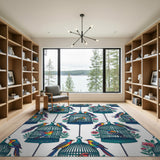 Vibrant Birdcage Teal Area Rug