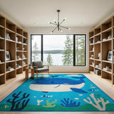 Cute Smiling Whale Underwater Kids Area Rug