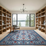 Traditional Persian Floral Area Rug in Blue Red