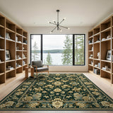 Emerald Green Persian Floral Area Rug with Gold Accents