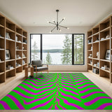 Neon Pink and Green Zebra Stripe Area Rug