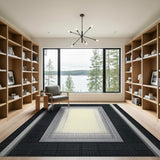 Black White Nested Frame Geometric Area Rug