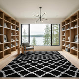 Black and White Geometric Modern Black White Geometric Trellis Area Rug