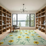 Sunny Yellow Black-Eyed Susan Floral Area Rug