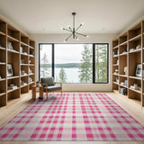 Geometric Modern Pink Vibrant Pink Gingham Checkered Area Rug