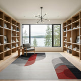 ODIKA Modern Abstract Geometric Washable Area Rug - Red & Black Non-Slip Low Pile Rug
