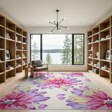 ODIKA Pink & Purple Floral Washable Area Rug - Low Pile Non-Slip Indoor Carpet, Pet & Kid Friendly