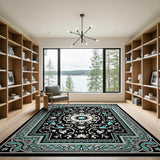 Ornate Teal Black Traditional Persian Area Rug