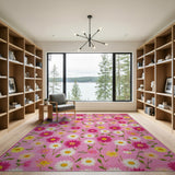 Floral Vintage Vibrant Pink Daisy Floral Area Rug
