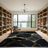 Black Gold Marble Vein Area Rug