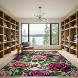 Vintage Pink Rose Floral Pattern Area Rug