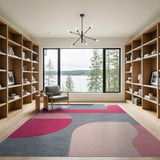 Abstract Pink Grey Curved Geometric Rug