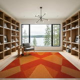 Bold Orange Geometric Triangle Shag Rug