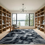 Ethereal Smoke Swirl Black White Area Rug