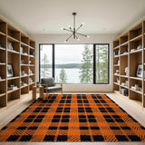 Rustic Farmhouse Orange Bold Orange Black Buffalo Plaid Area Rug