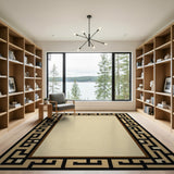 Beige Greek Key Border Geometric Modern Area Rug