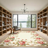 Pink Rose Border Vintage Floral Area Rug