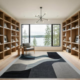 Modern Blue Wave Abstract Geometric Rug