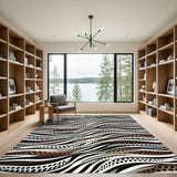 Wavy Black Brown Abstract Area Rug