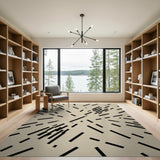 Modern Black Lines Abstract Beige Area Rug