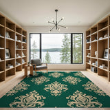 Emerald Green Damask Area Rug
