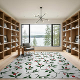 Festive Holly Leaf Red Berry Pattern Area Rug