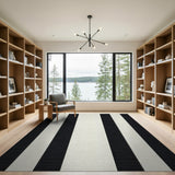 Bold Black White Striped Geometric Rug