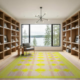 Vibrant Yellow Geometric Area Rug with Pink Stripes