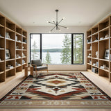 Washable Southwestern Aztec Low Pile Area Rug - Rust & Beige