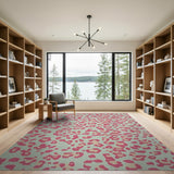 Hot Pink Leopard Print on Mint Green Area Rug