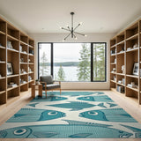 Playful Teal Fish Print Area Rug