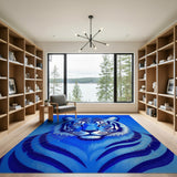 ODIKA Blue Tiger Graphic Art Washable Rug - Low Pile Non-Slip Modern Area Rug