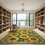 Vibrant Yellow Sunflower Navy Area Rug
