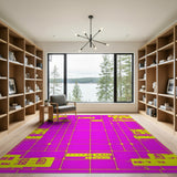 Vibrant Pink Yellow Geometric Grid Rug