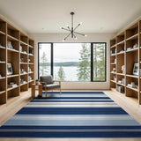 Blue and Teal Navy Blue Striped Coastal Woven Rug