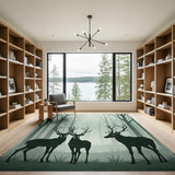 Misty Forest Deer Silhouette Area Rug