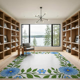Vintage Blue Chamomile Leaf Border Rug
