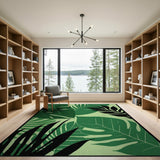 Coastal Beach Vibrant Monstera Leaf Green Area Rug