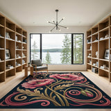 Ornate Pink Poppy Floral Area Rug