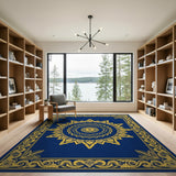 Blue and Teal Navy Blue Gold Mandala Area Rug