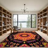 Vibrant Pink Mandala Boho Area Rug
