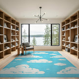 Blue and Teal Pixelated Clouds Blue Area Rug